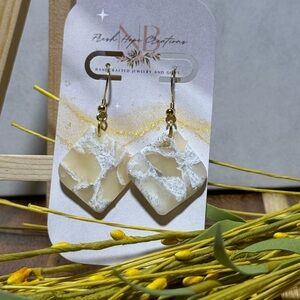 Gold and Cream Dangle Earrings